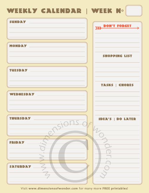 Free Printable Weekly Calendar To Do List Dimensions Of Wonder