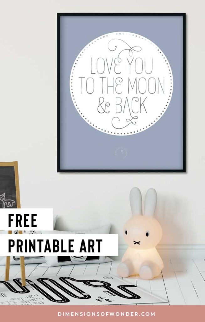 love you to the moon & back printable art blue white silver