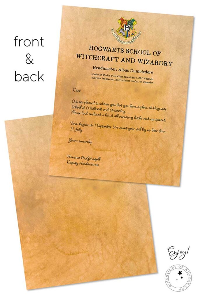 harry potter letter free printable hogwarts acceptance letter