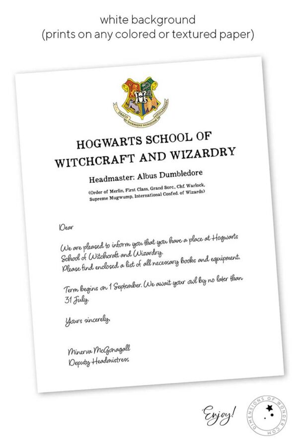 Harry Potter Letter Template, Free Printable Hogwarts Acceptance Letter