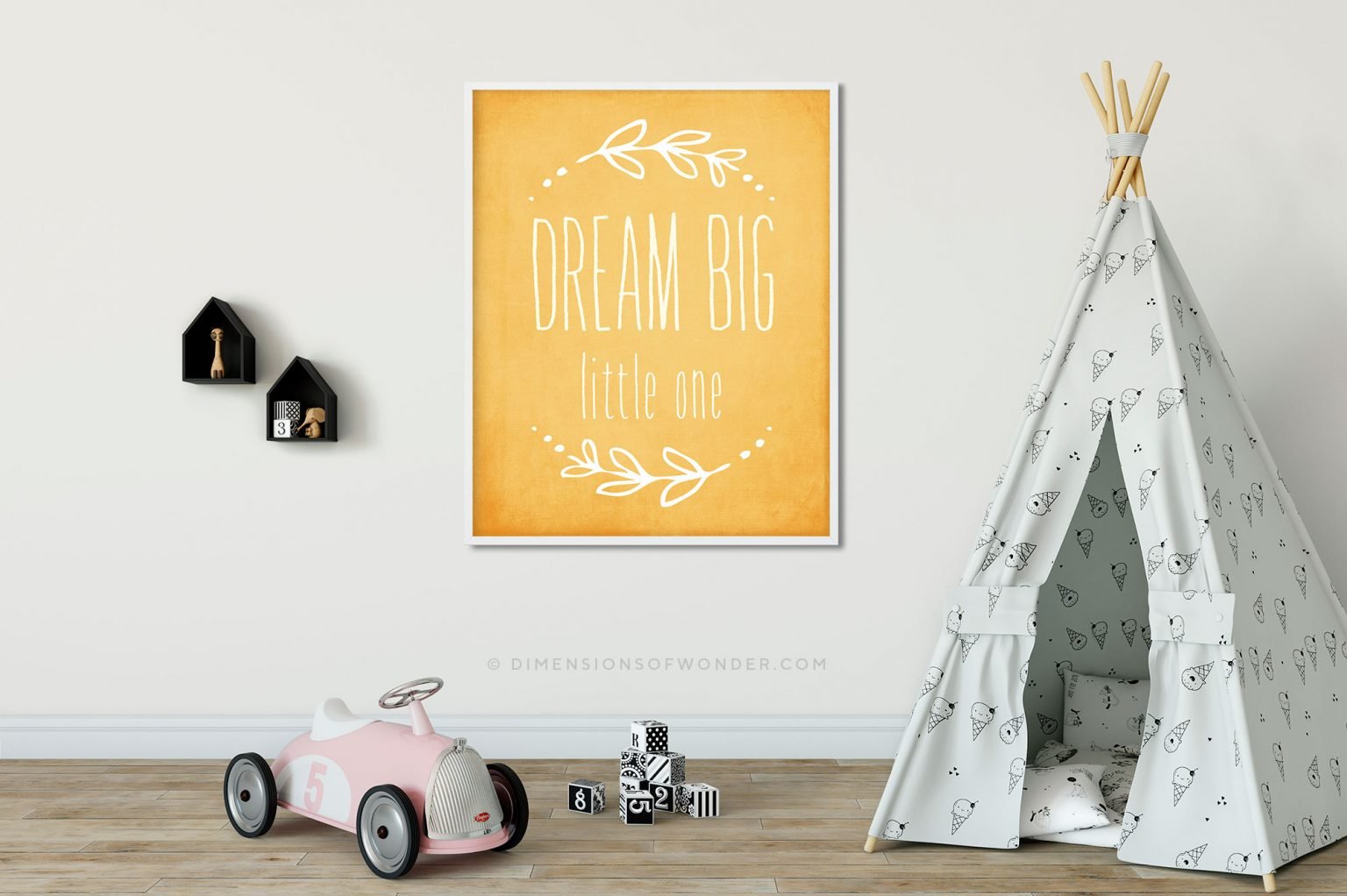 Free Printable Yellow Nursery Art 'Dream Big Little One'