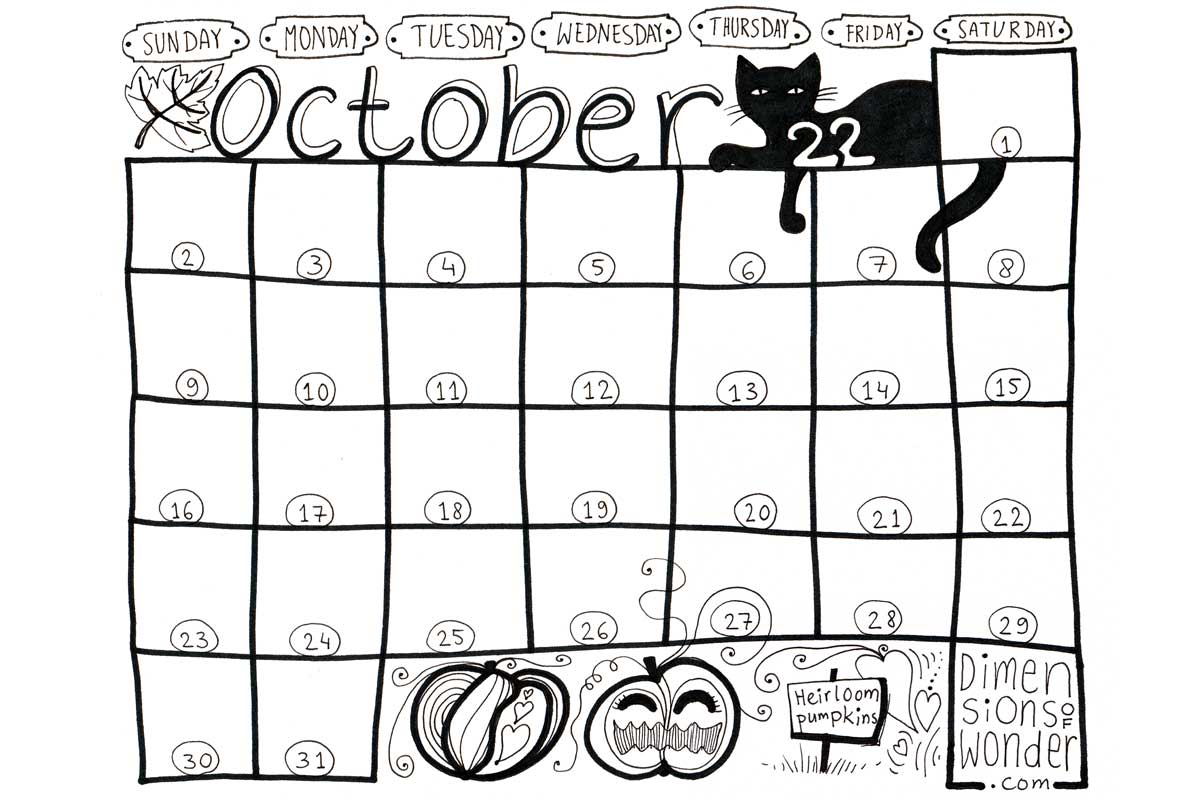 Printable Calendar October 2022 Dimensions of Wonder